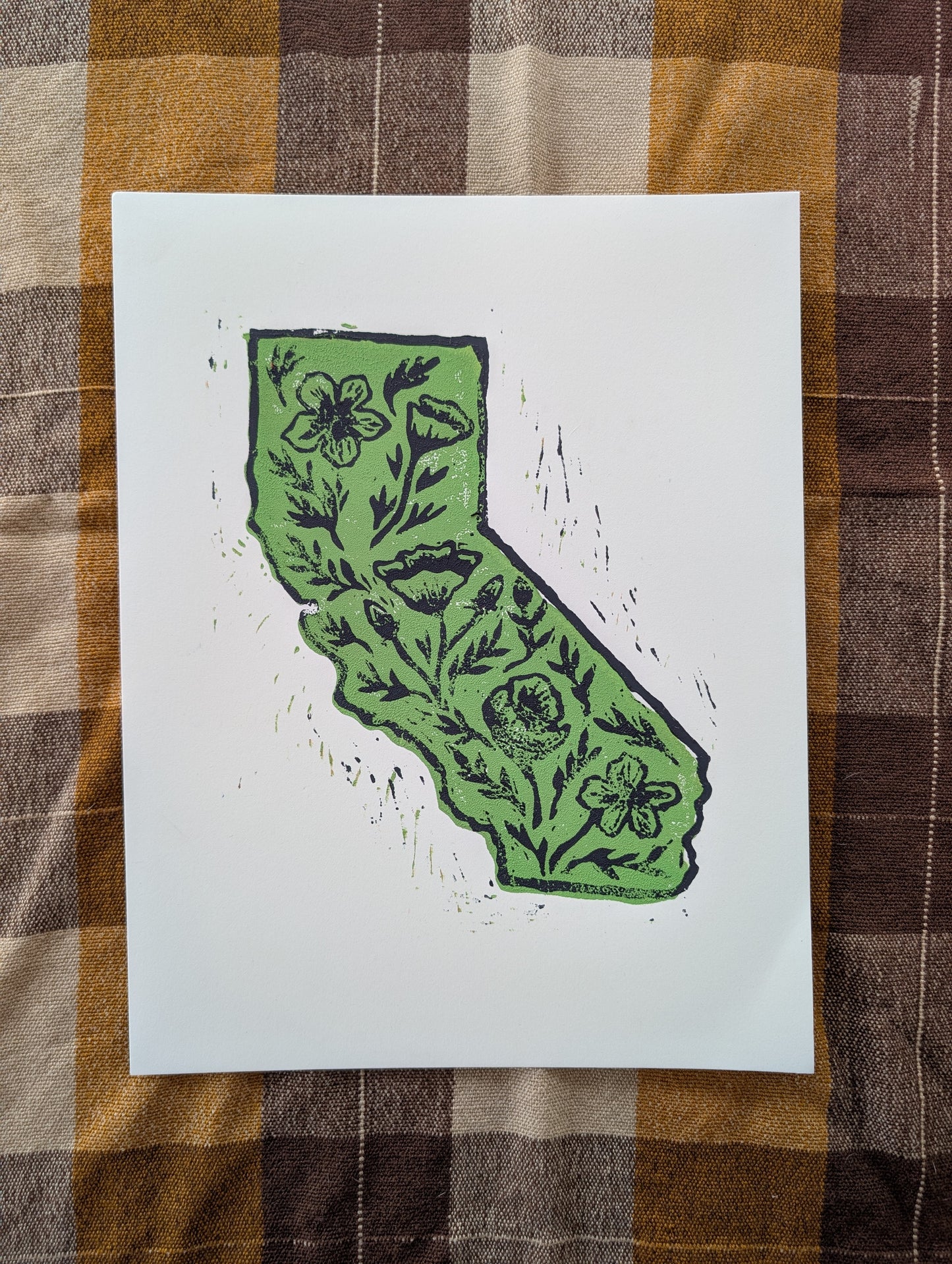 California Poppy - Linoprint (Green)