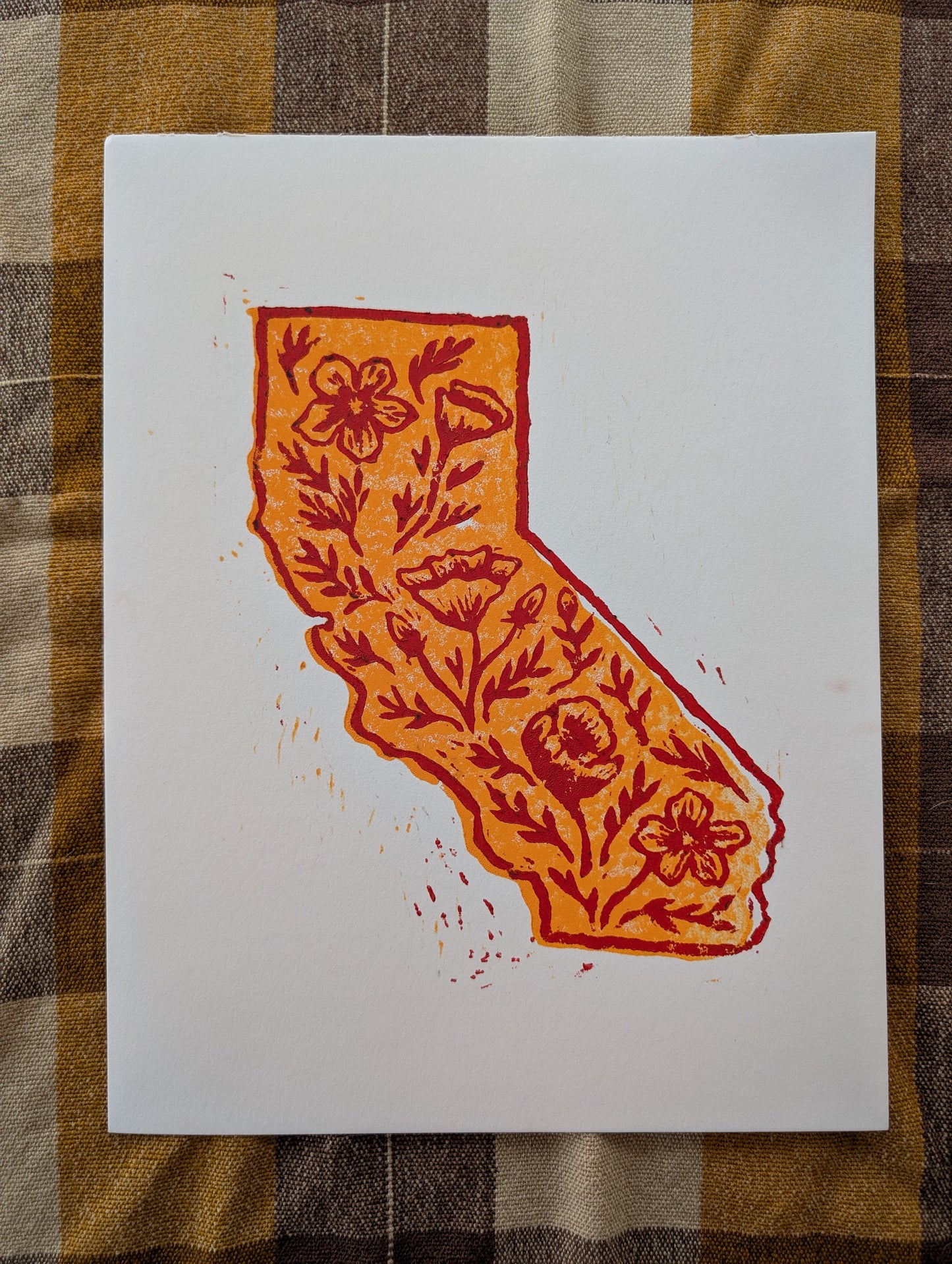 California Poppy - Linoprint (Orange)