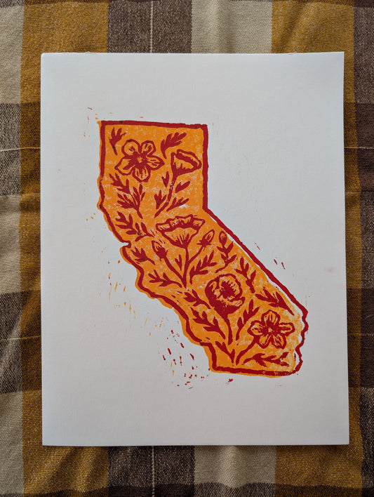 California Poppy - Linoprint (Orange)
